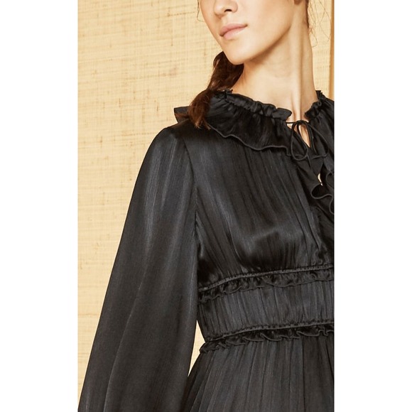 NEW Ulla Johnson Callista Silk Mini Dress Size 4 Black Long Sleeve Ruffle NWT - Picture 14 of 14